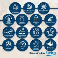 Beko 9 kg Front Load Washing Machine – 1400 RPM ProSmart Inverter SteamTherapy 15 Programs WTV9314XW
