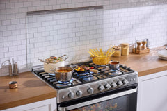 Midea 90x60cm Freestanding Cooker, Full Gas Cooking Range with 5 Burners, Automatic Ignition & Full Safety, Cast Iron Pan Support, Stainless Steel Finish, Separate Knob for Oven & Grill MFO-MG36LE-SS