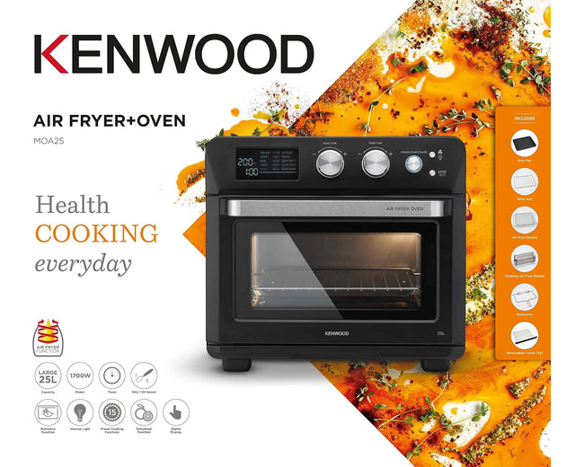 Kenwood MOA25 25L Air Fryer Oven, 2-in-1 Toaster Oven with Rotisserie, Black
