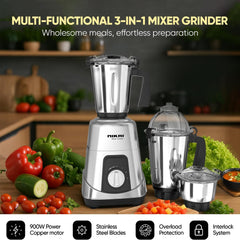 Nikai 3-in-1 Blender 900W 1.5L Stainless Steel Jars 3 Speeds Pulse Function NB984A