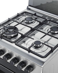 Hoover 60x60 Full Gas Cooker with 4 Gas Burners(1 Wok), Full Safety,Gas Oven & Grill, Auto Ignition, Cast Iron Support, Convection Fan, Oven Lamp, Double Glazed Door - SS HGC-G604G-RS