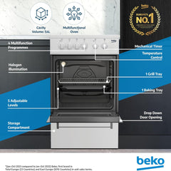 Beko 50×50 cm Ceramic Electric Cooker with 3 Zones – 54L Oven CSS48100GW