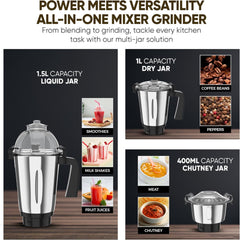 Nikai 3-in-1 Blender 900W 1.5L Stainless Steel Jars 3 Speeds Pulse Function NB984A
