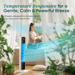 LEVOIT 20dB Silent Tower Fan with Remote Control, 7.9m/s Powerful Fan with DC Motor, 26W Energy, 4 Modes 12 Speeds 12H Timer, Advanced Sleep Mode, Front Display, 90° Oscillation