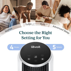 LEVOIT 20dB Silent Tower Fan with Remote Control, 7.9m/s Powerful Fan with DC Motor, 26W Energy, 4 Modes 12 Speeds 12H Timer, Advanced Sleep Mode, Front Display, 90° Oscillation