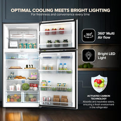 Nikai 800L Gross & 580L Net Double Door No Frost Top Mount Refrigerator, Digital Display, Silent & Energy Efficient, Inverter Compressor Big Fridge, Frost-Free, Best for Home & Kitchen - NRF801FSSINV
