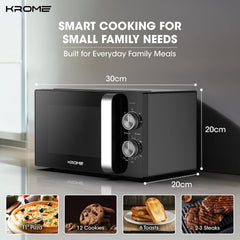 KROME Microwave Oven, 20L Capacity, 700W Output, 5 Power Levels, 35 Minute Timer, Cooking End Signal, Grey Painted Cavity, Black Color| KR-MW20MM