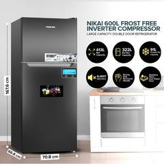 Nikai 700L Double Door Top Mount Refrigerator No Frost Inverter Compressor Digital Display NRF701FSSINV