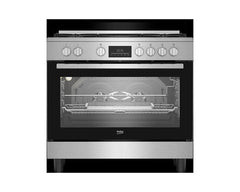 Beko 90x60cm Freestanding Gas Cooker, 5 Burners with Wok, 108L Multifunction Electric Oven, AirFry, Stainless Steel