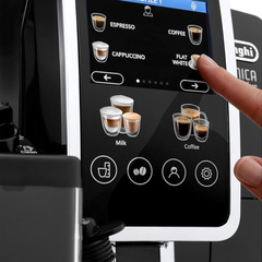 De'Longhi Dinamica Plus ECAM382.70.B 3.5-inch full-touch colour display showing one-touch recipe selection