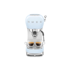 Smeg ECF02PBUK espresso coffee machine brewing two espresso shots