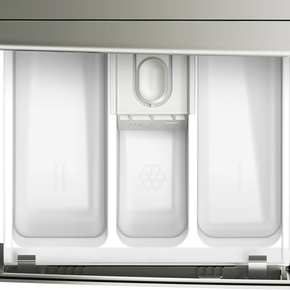 Bosch WAN28283GC detergent drawer showing prewash, main wash and fabric softener compartments