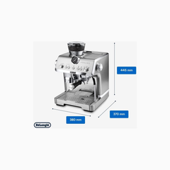 De'Longhi EC9555.M dimension diagram – 445mm height, 380mm width, 370mm depth
