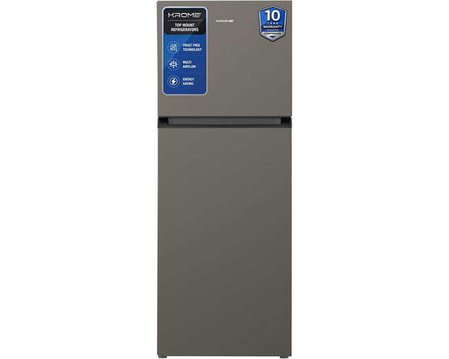 Krome KR-RFF370TI 370L Double Door Refrigerator Dark Silver – front view