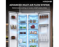 Krome KR-SBS600WM Refrigerator – doors open, multi air flow