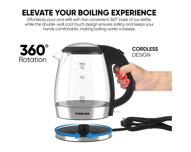 Nikai NK303G Cordless Glass Electric Kettle 1.2L