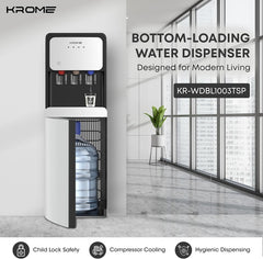 KROME Bottom-Loading Water Dispenser, Hot, Cold & Warm Water, Child Safety Lock, Stainless Steel Tanks, 3L Cooling & 5L Heating Capacity, LED Indicators, KR-WDBL1003TSP
