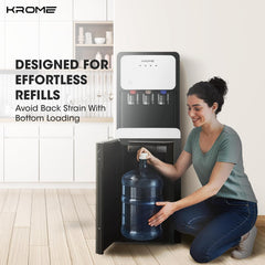 KROME Bottom-Loading Water Dispenser, Hot, Cold & Warm Water, Child Safety Lock, Stainless Steel Tanks, 3L Cooling & 5L Heating Capacity, LED Indicators, KR-WDBL1003TSP