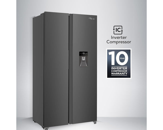 Super General SGR885SBSAN 880L side-by-side refrigerator, dark inox – front view