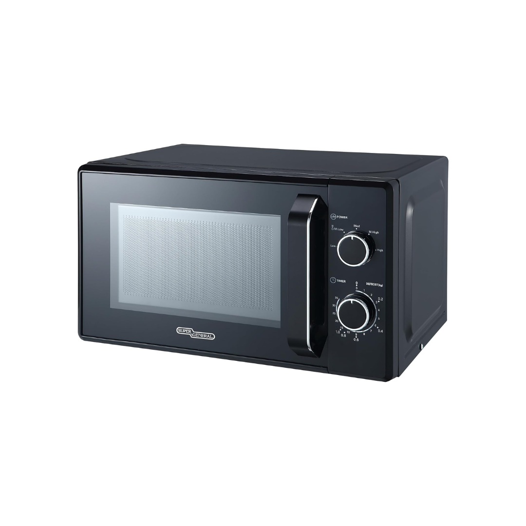 Super General 20L Microwave Oven, 700W, 5 Power Levels, Defrost Function, 35-Minute Timer, Cooking End Signal, Compact Design, Black (SGMM921NHB)