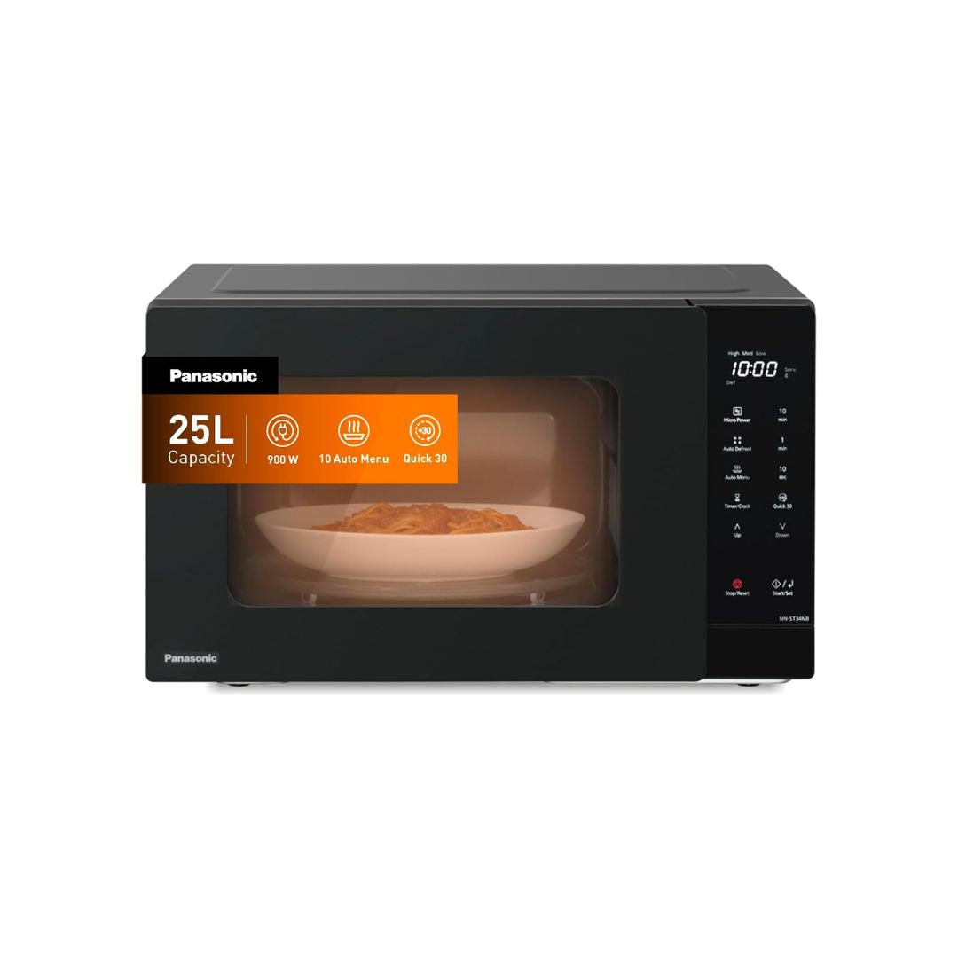 Panasonic NN-ST34NB 25L Solo Microwave Oven – 900W, 5 Power Levels, Auto Cook & Defrost