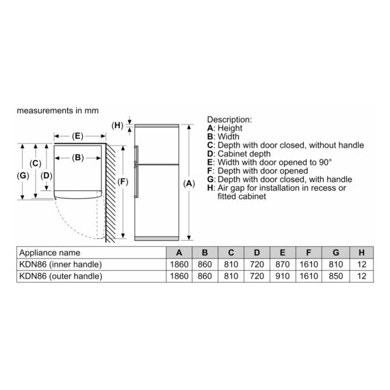 Bosch 687L Series 6 Top Mount Freezer Refrigerator KDN86HIE0M, Brushed Steel, 2 Doors