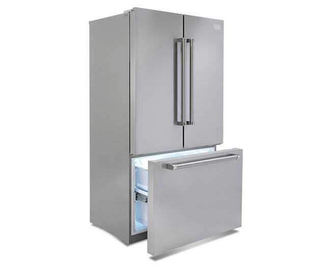 BLACK+DECKER BXREF577NFFDISNX refrigerator with bottom freezer drawer open