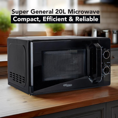 Super General 20L Microwave Oven, 700W, 5 Power Levels, Defrost Function, 35-Minute Timer, Cooking End Signal, Compact Design, Black (SGMM921NHB)