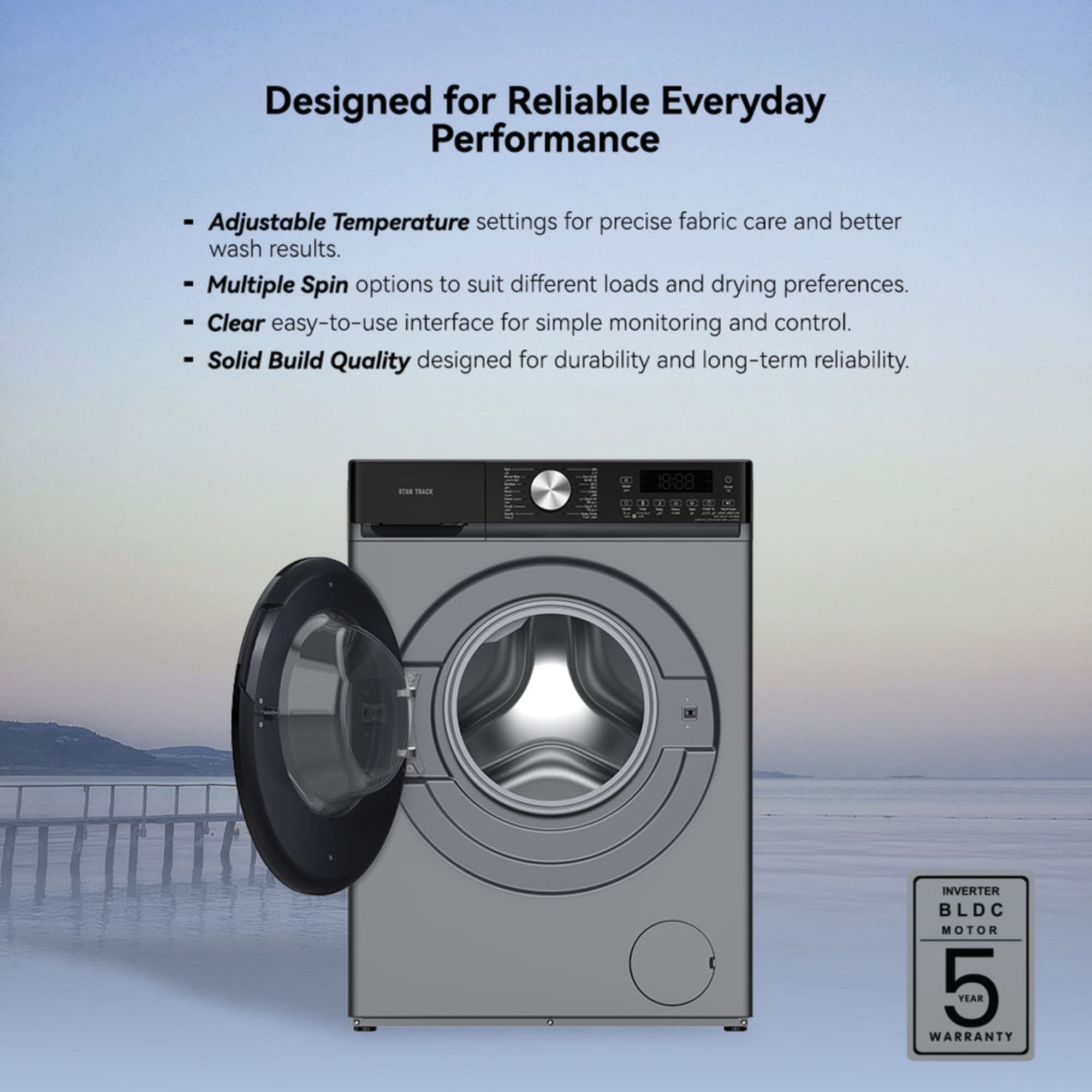 Star Track 7KG Front Load Washing Machine with BLDC Inverter Motor 1400 RPM & Steam Wash SW-700ATT2-AZ (GRAY)