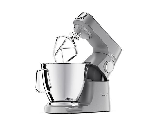 Kenwood Titanium Chef Baker XL Stand Mixer with Built-in Scale, 7L + 5L Stainless Steel Bowls, Silver