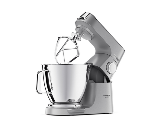 Kenwood Titanium Chef Baker XL Stand Mixer with Built-in Scale, 7L + 5L Stainless Steel Bowls, Silver