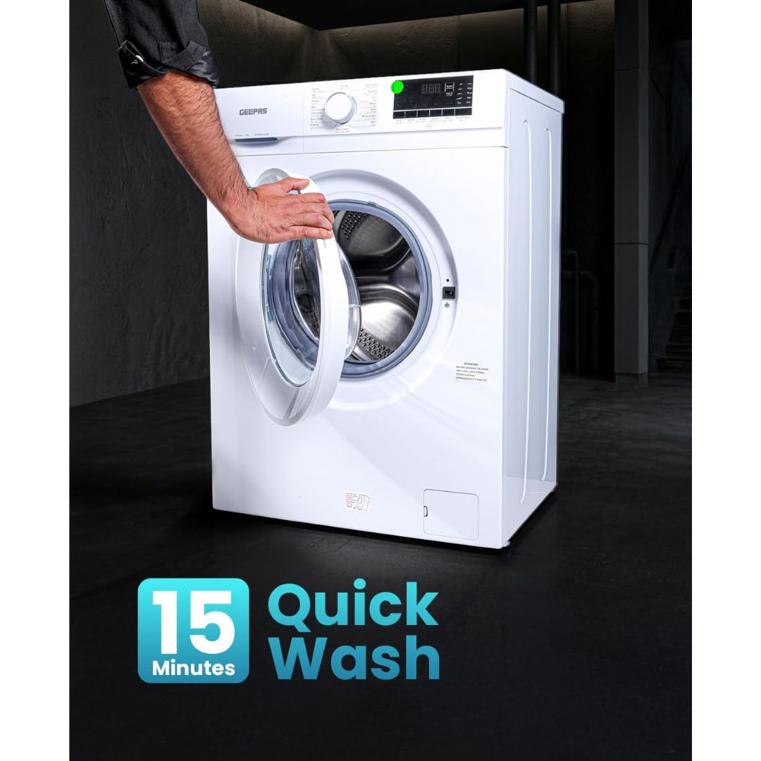 Geepas 6kg Fully Automatic Front Load Washing Machine with Electronic Control, Ecologic System & Overload Protection – GWMF6210LCR, White