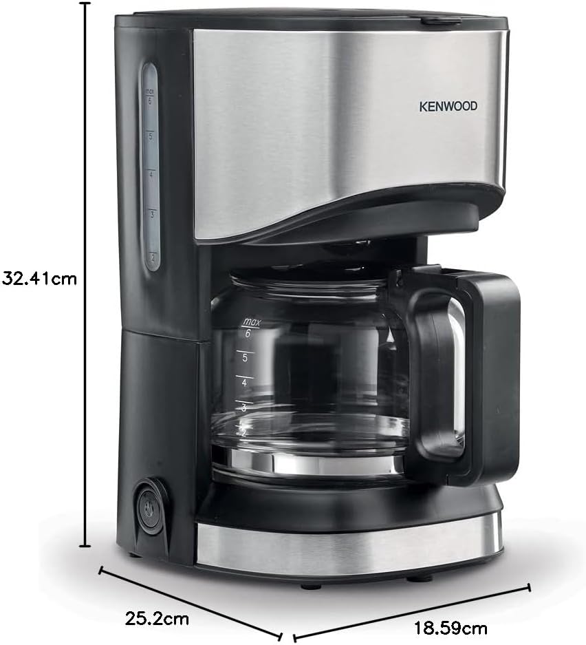 KENWOOD Coffee Machine Up To 6 Cup Coffee Maker for Drip Coffee and Americano 550W 40 Min Auto Shut Off, Reusable Filter, Anti Drip Feature, Warming Plate and Easy to Clean CMM05.000BM Black/Silver