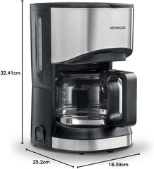 KENWOOD Coffee Machine Up To 6 Cup Coffee Maker for Drip Coffee and Americano 550W 40 Min Auto Shut Off, Reusable Filter, Anti Drip Feature, Warming Plate and Easy to Clean CMM05.000BM Black/Silver