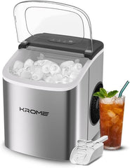 Krome Countertop Ice Maker Machine with LED Display, Auto Clean Function, 9 Bullet Ice Cubes per Cycle, Ice Scoop Included, Portable Stainless Steel Ice Machine for Home, Bar and Party Use KR-IM12SH