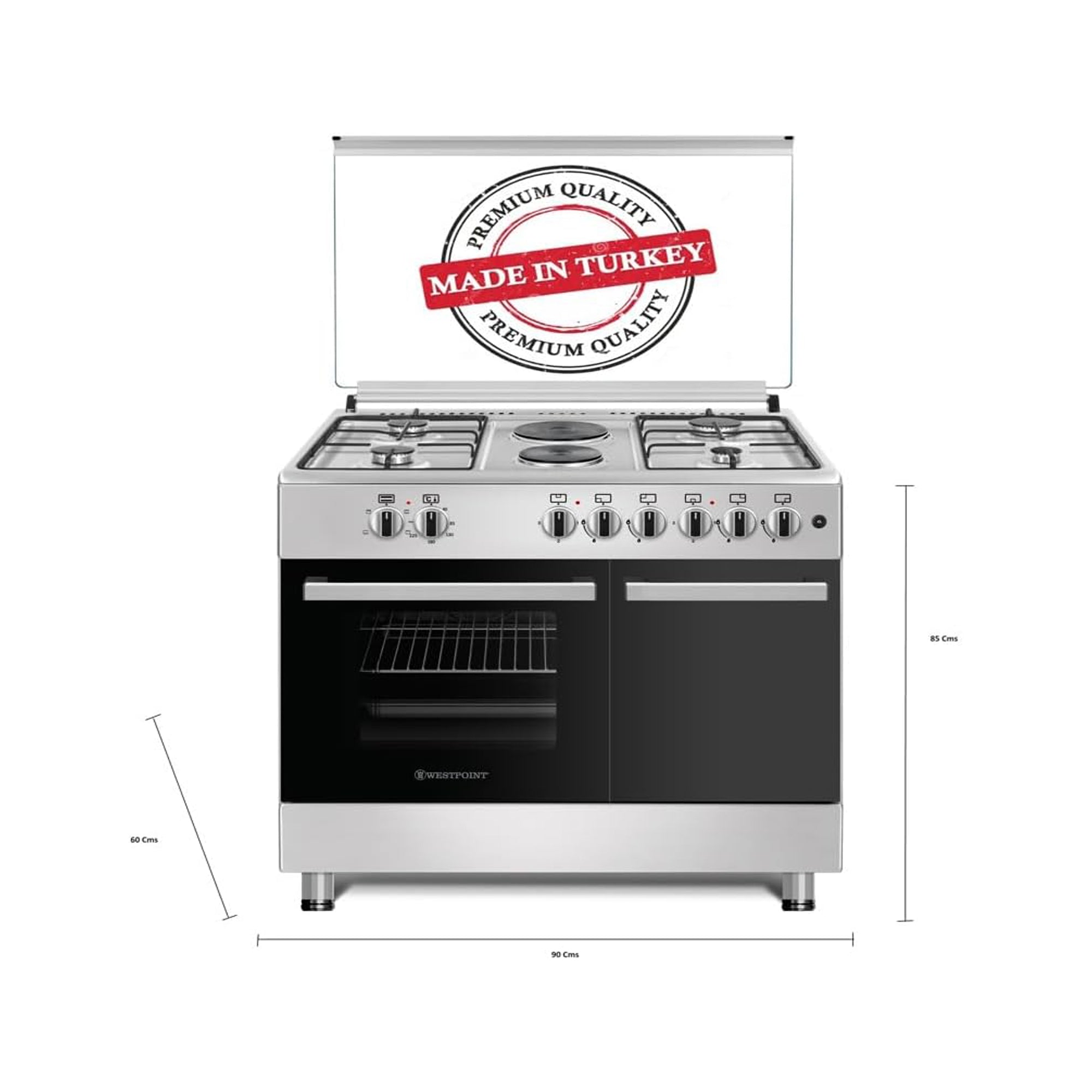 Westpoint 90×60 cm 6 Burners Freestanding Gas Cooker – Stainless Steel WCER-9642E6IBOD