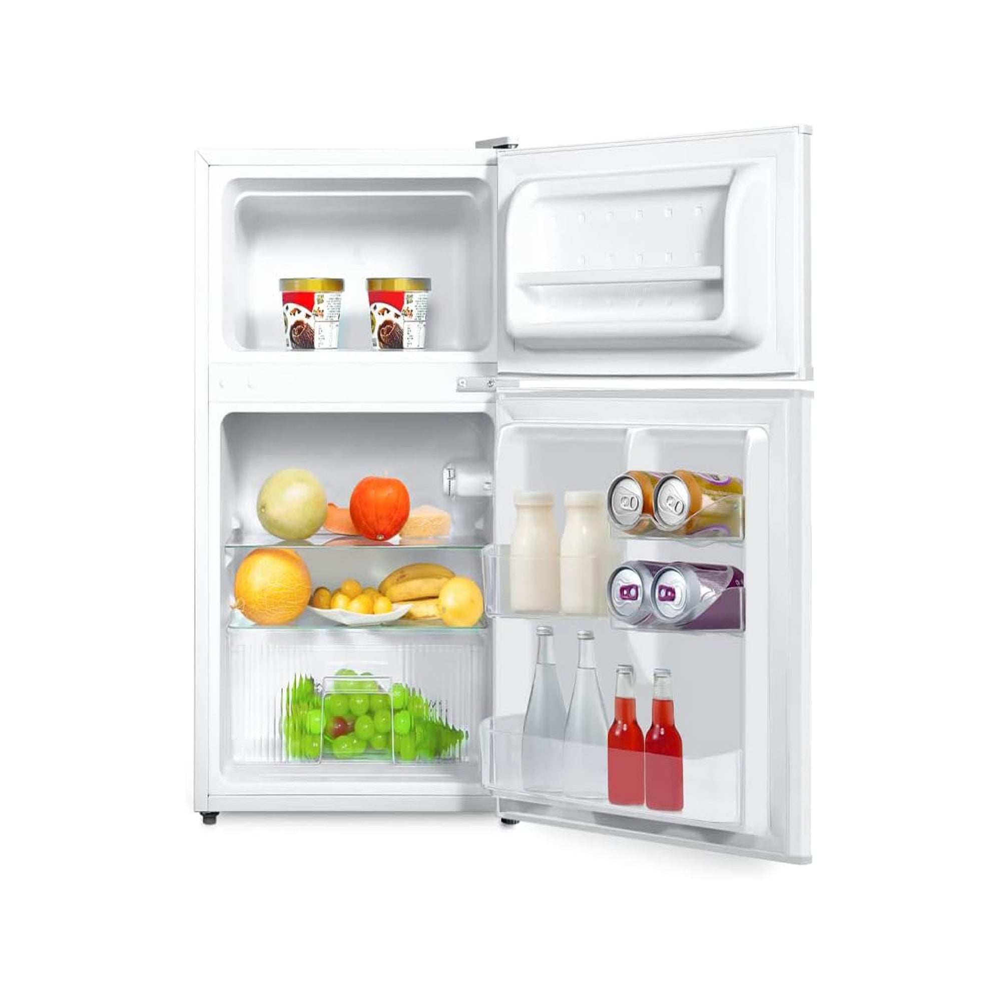 evvoli Top Mount Refrigerator 100 L – Adjustable Legs Interior Light & Manual Defrost EVRFM-100W