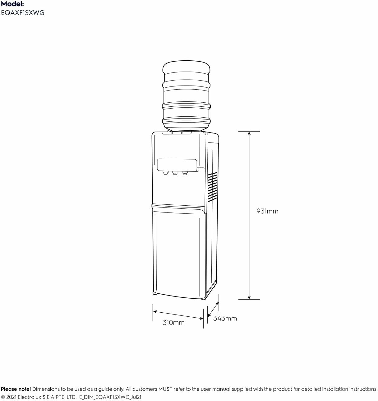 Electrolux Water Dispenser, Top Loading, 3-taps Equipped with Hot Cold and Ambient Temperature, Floor Standing, LED Indicator, Child Safety Lock for Faucet, Ideal for Home, Office & Pantry, EDBMFSXWG