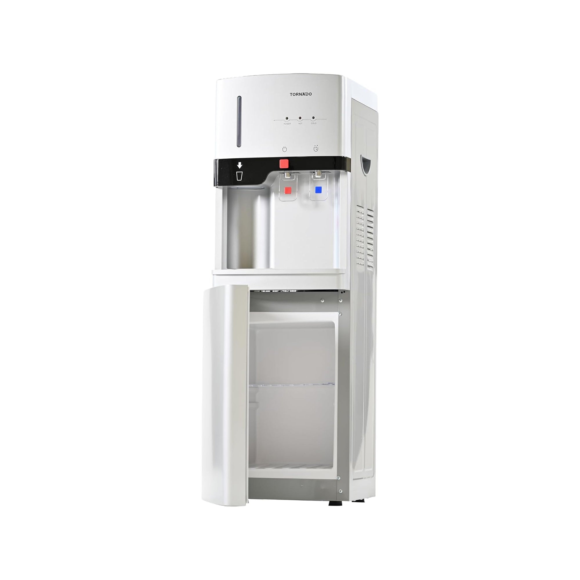 Tornado Top Load Water Dispenser – Hot & Cold Cup Holder Cabinet Storage TWD-L3CHE-S (Silver)