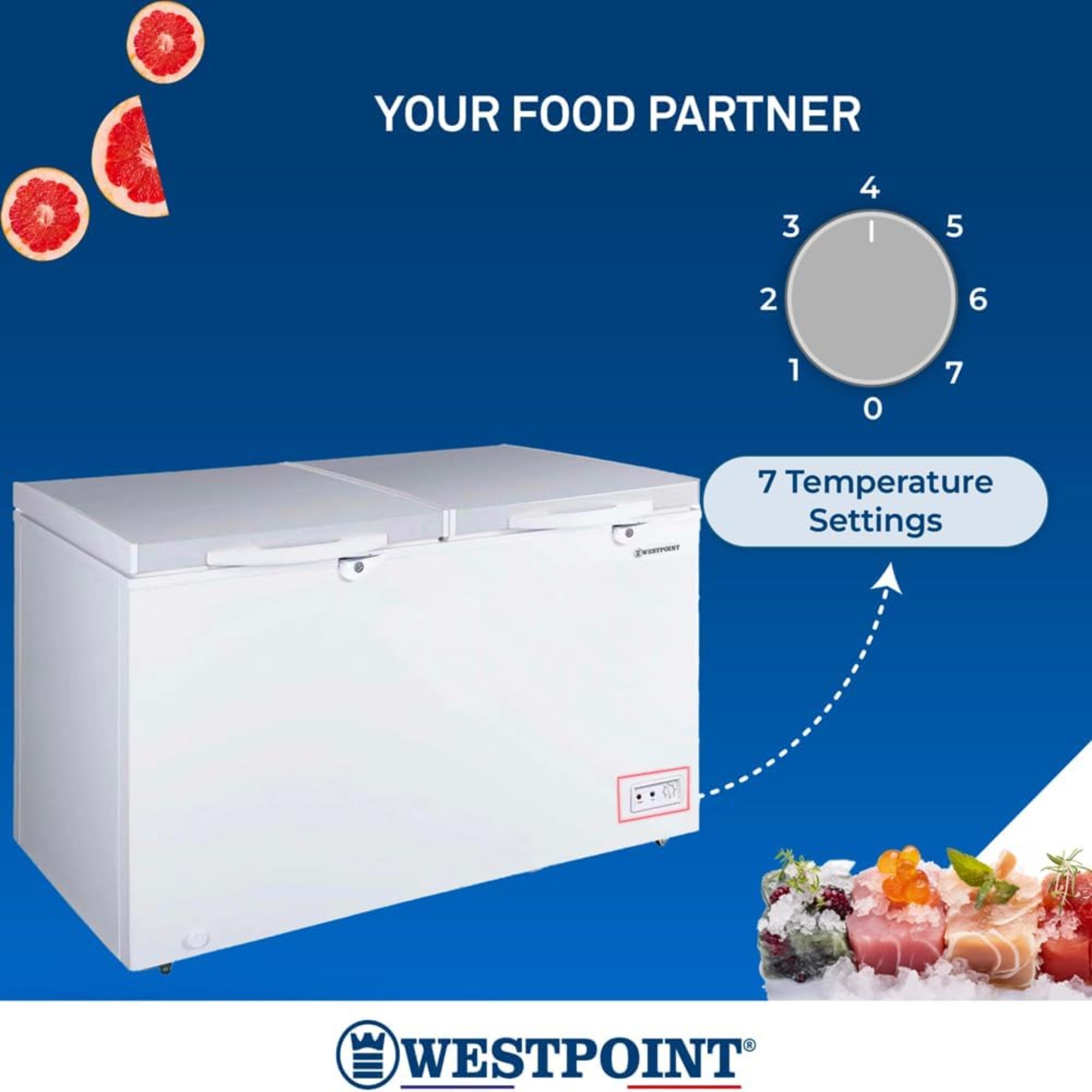 Westpoint Chest Freezer 700 L – Large Capacity Adjustable Thermostat Lock & Key & Removable Storage Baskets WBXN-7019EWG2L