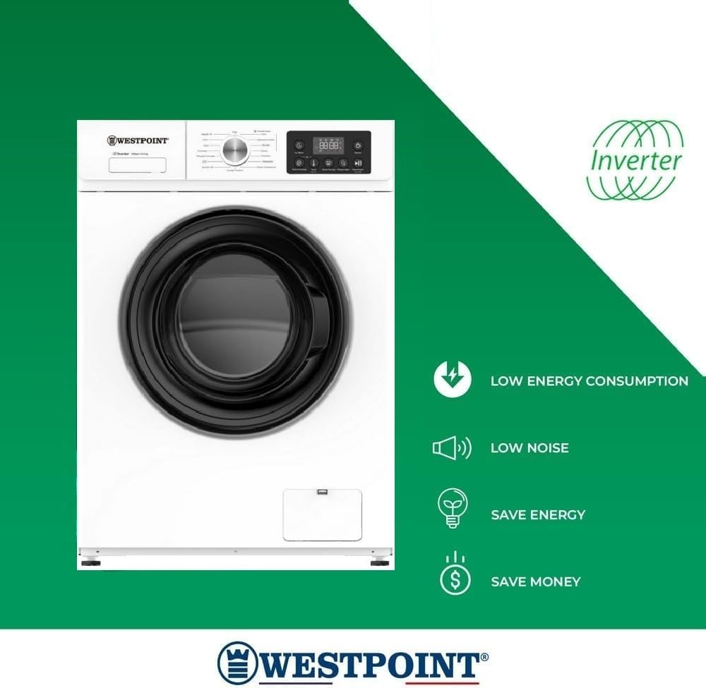 WESTPOINT 6 Kg Front Load Washing Machine, Inverter Motor, 5 STAR ESMA RATED, 1200 RPM, 16 Easy to Wash Program, LED Control Panel, 85x43x60cm (WxDxH), ARABIC LANGUAGE CONTROL PANEL WMZ-612A25.