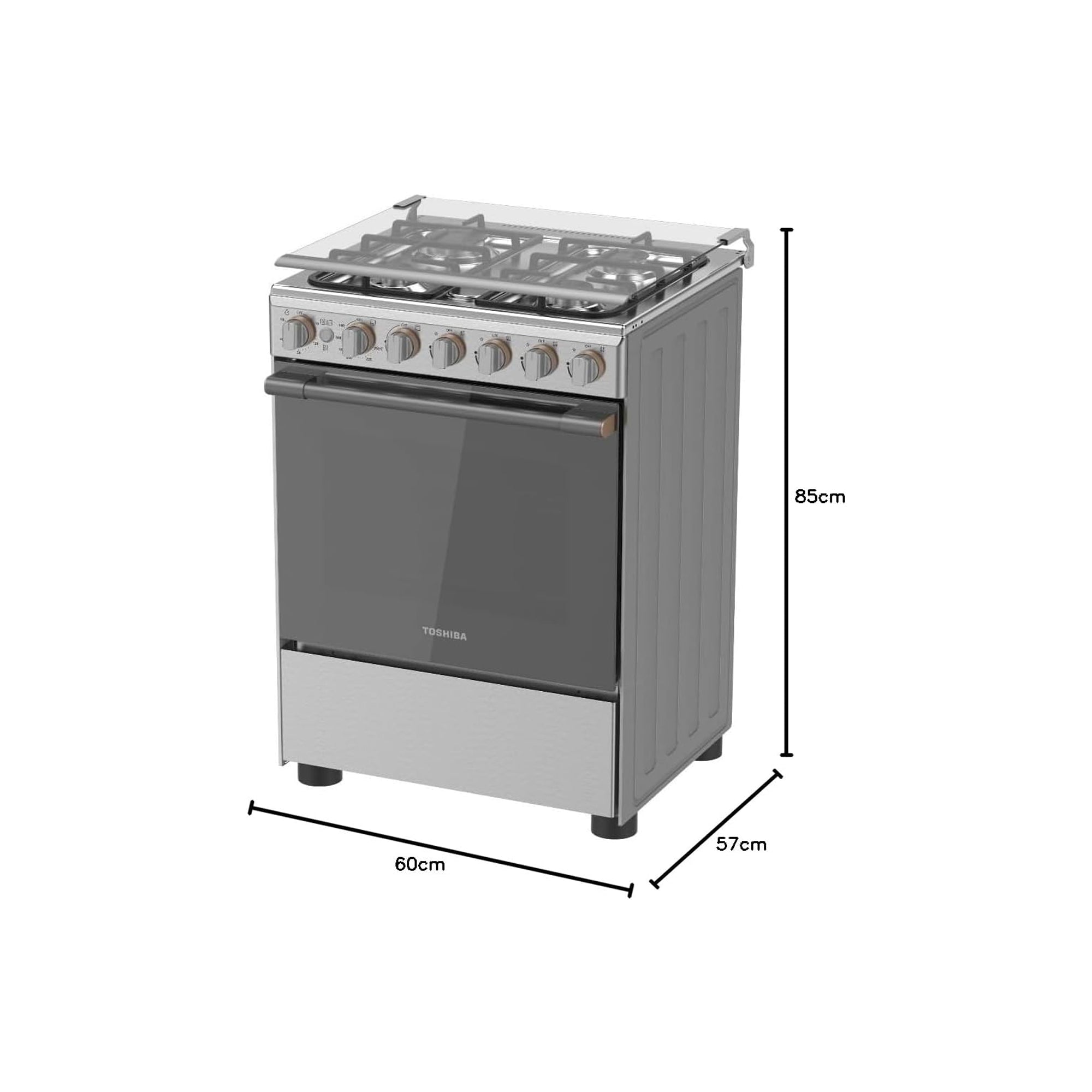 Toshiba Freestanding Gas Cooker 60x60cm 4 Burners Auto Ignition RB2-60G4GE (Stainless Steel)