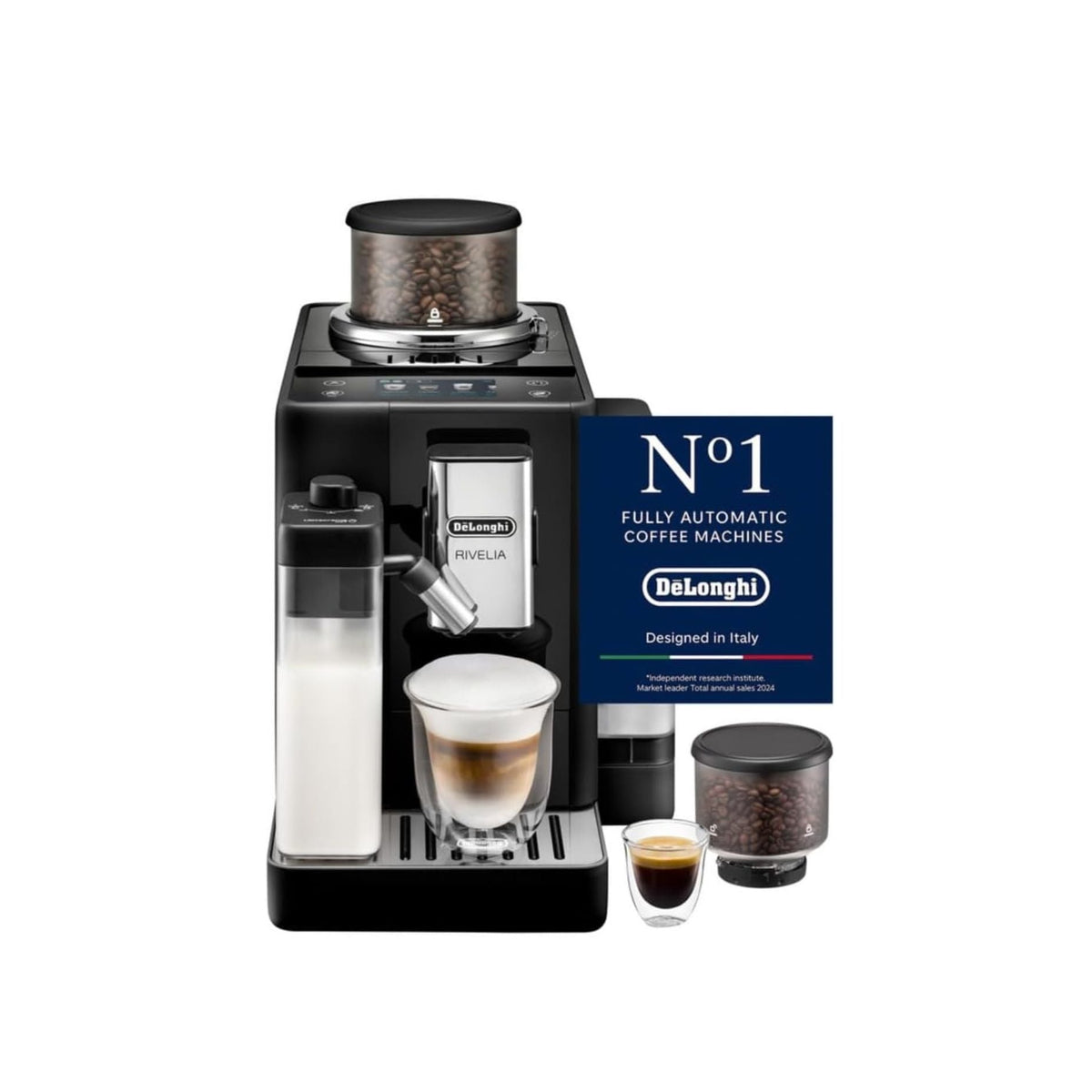 De'Longhi Coffee Machine RIVELIA Fully Automatic Espresso Machine with 22+ Hot & Iced Beverages, Bean Hopper, Color Touch Display, 13 Grinder Settings, LatteCrema, Twin Shot EXAM440.55.B (Europe Made)