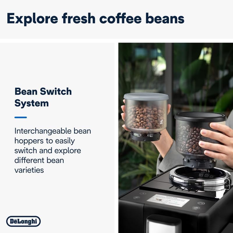 De'Longhi Coffee Machine RIVELIA Fully Automatic Espresso Machine with 22+ Hot & Iced Beverages, Bean Hopper, Color Touch Display, 13 Grinder Settings, LatteCrema, Twin Shot EXAM440.55.B (Europe Made)