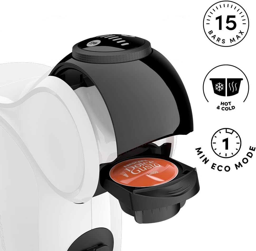 Nescafe Dolce Gusto by De'Longhi Automatic Capsule Coffee Machine GENIO S Coffee Maker with 15 Bar Pressure Ideal for Espresso, Americano, Cappuccino, Latte, Macchiato & Many More Coffee Recipes