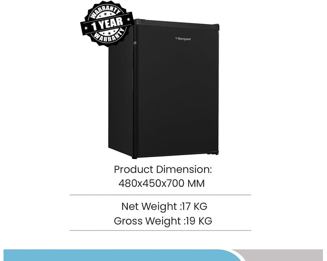 Bompani BR110N Single Door Refrigerator, 76L Net, Black