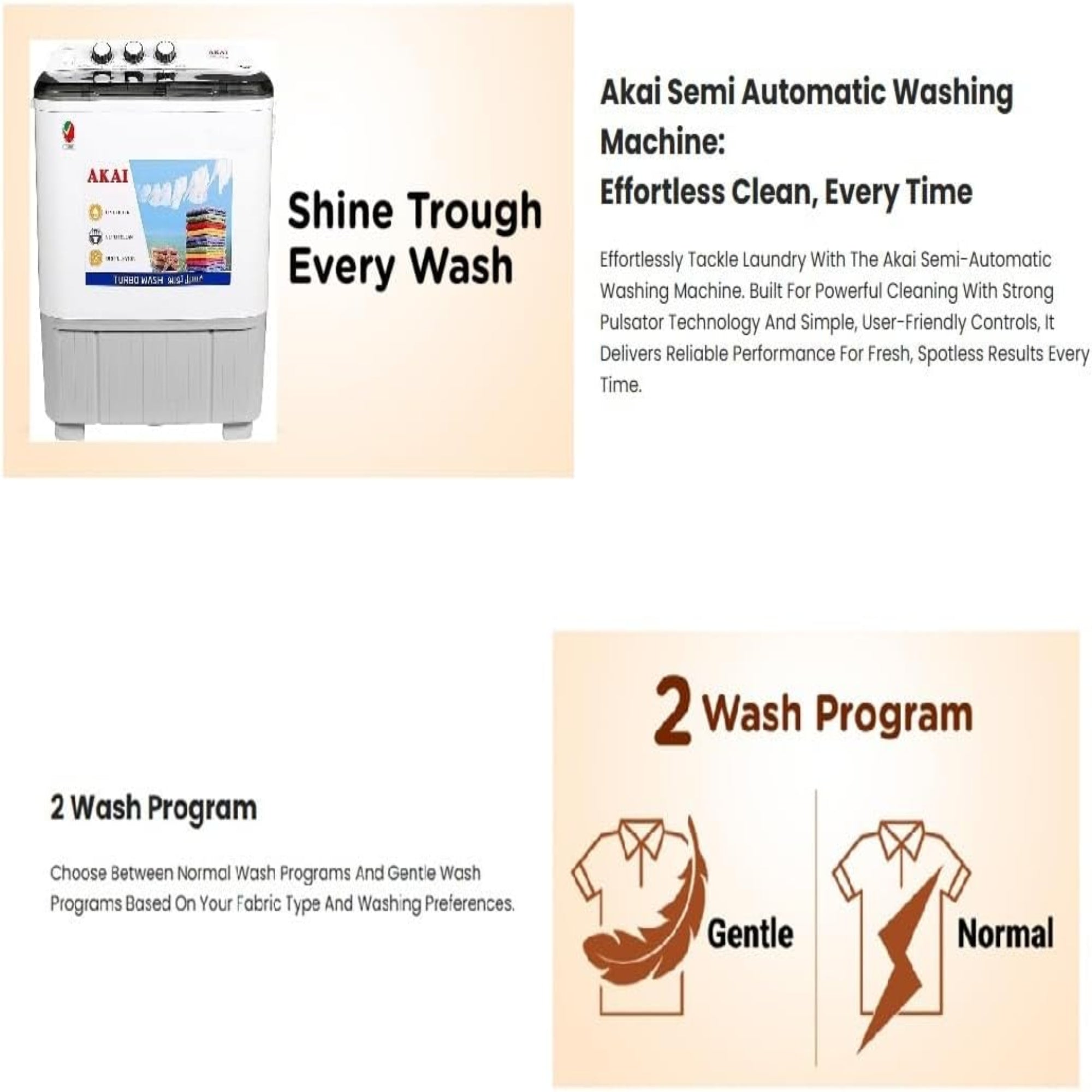 AKAI Twin Tub Washing Machine 5KG – Semi Automatic Powerful Pulsator Spin Timer WMMA-XTT51W