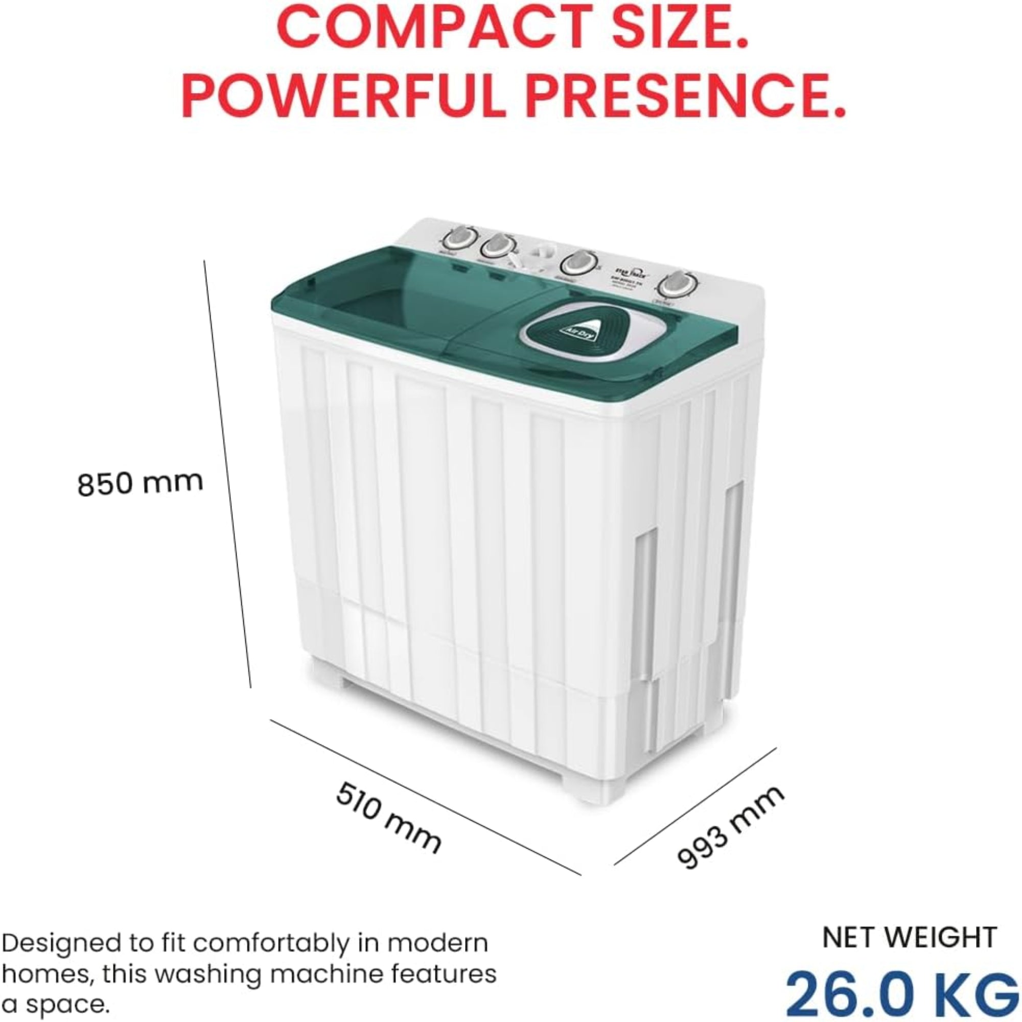 Star Track 9KG Twin Tub Semi-Automatic Washing Machine with Spin Dryer & Transparent Lid – SW-900G1TK (WHITE)