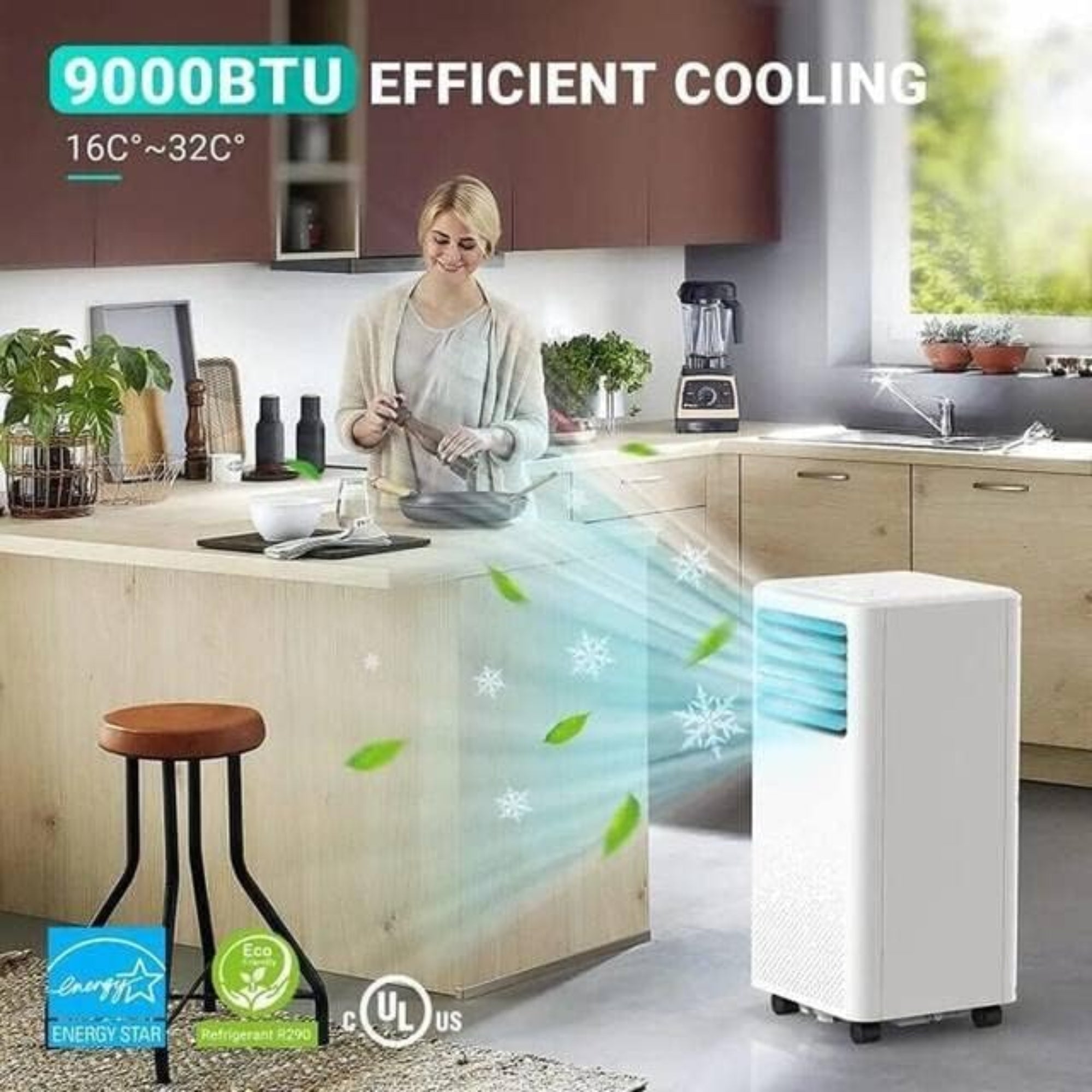 Dalmo 3-in-1 Portable Air Conditioner 9000BTU – Cooling Dehumidifier Fan Mode Digital Control Casters