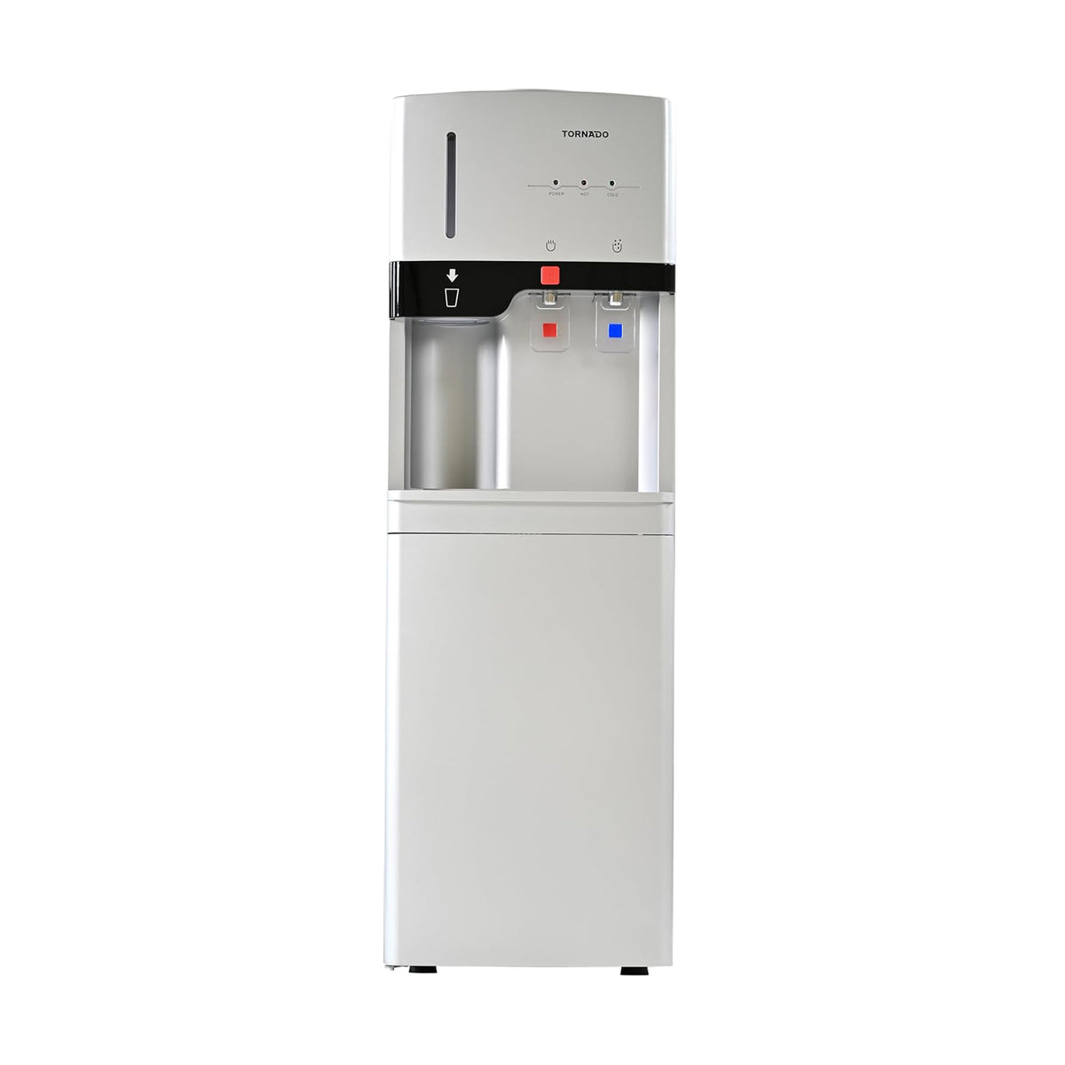 Tornado Top Load Water Dispenser – Hot & Cold Cup Holder Cabinet Storage TWD-L3CHE-S (Silver)